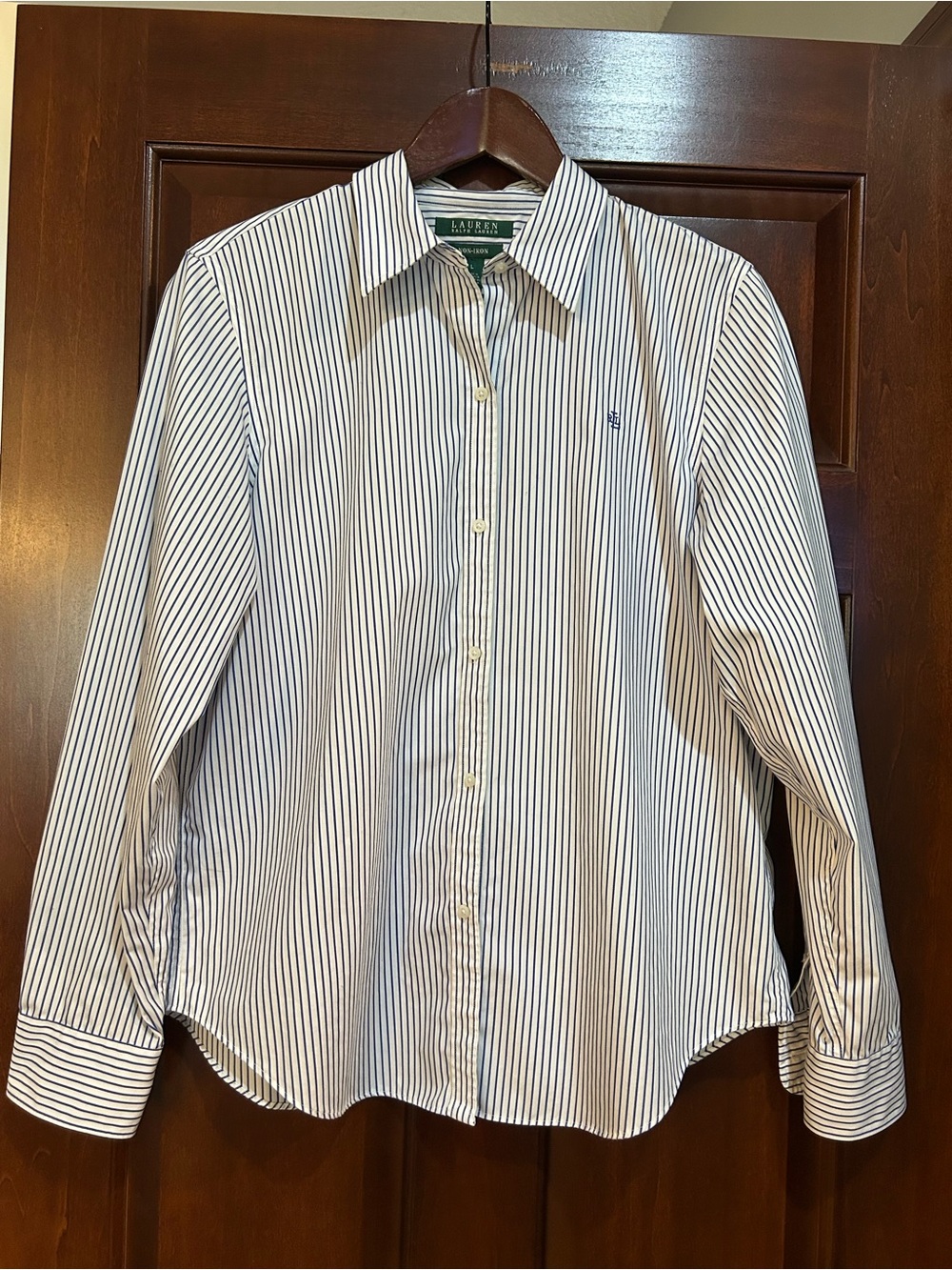 Lauren Ralph Lauren Non-Iron Striped Button Down Shirt Blue White L